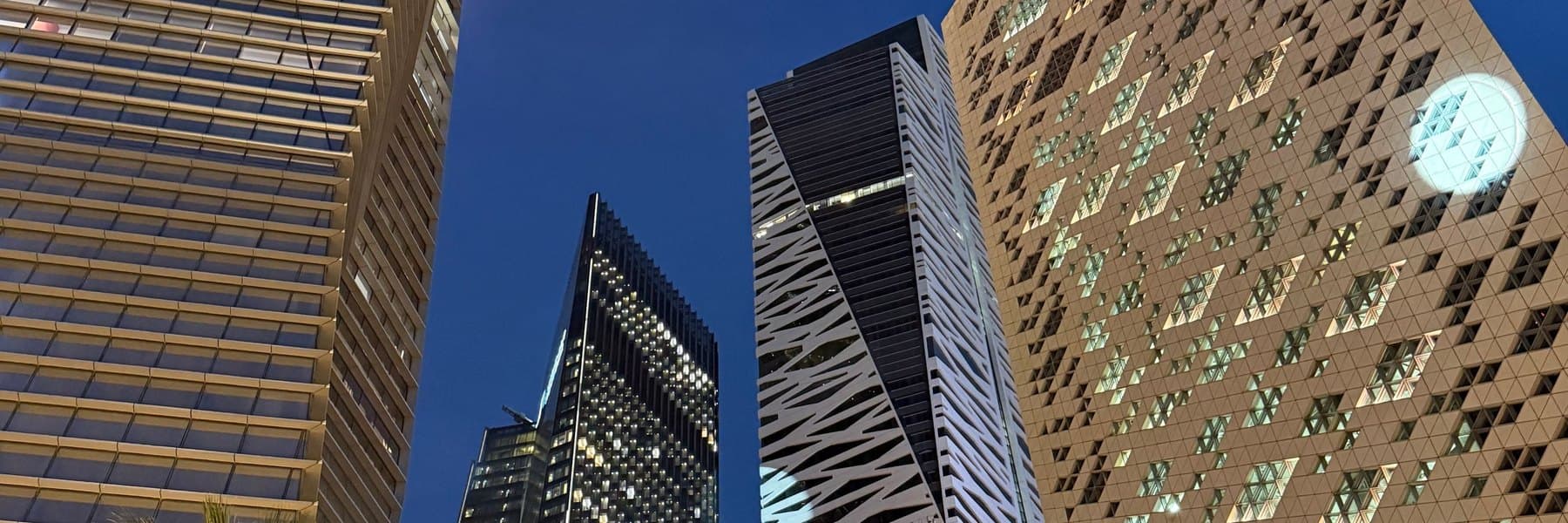 Towers of the King Abdullah Financial District, Riyadh, at night